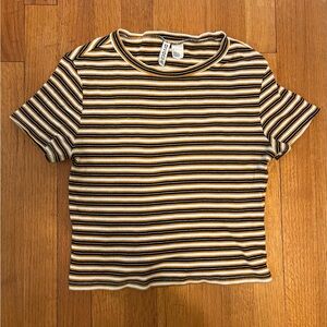 H&M Orange, Black, & White Striped Cropped Tee